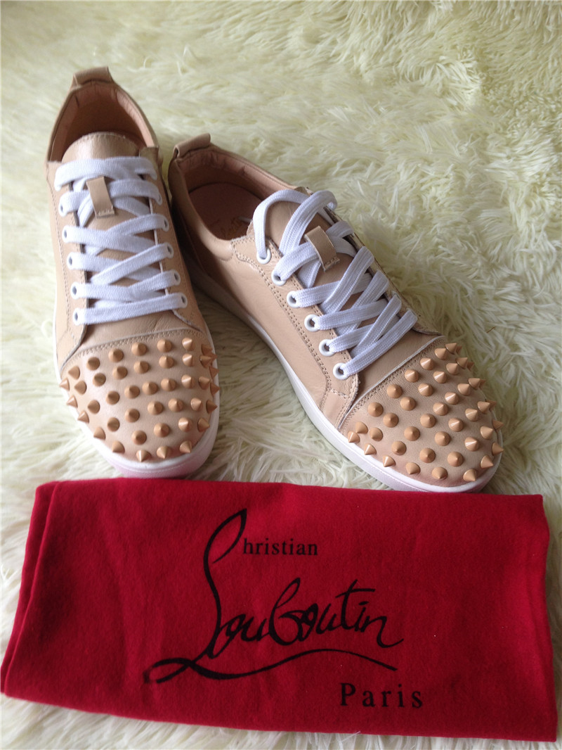 CL Christian Louboutin Louis Spikes Flat Cream Khaki